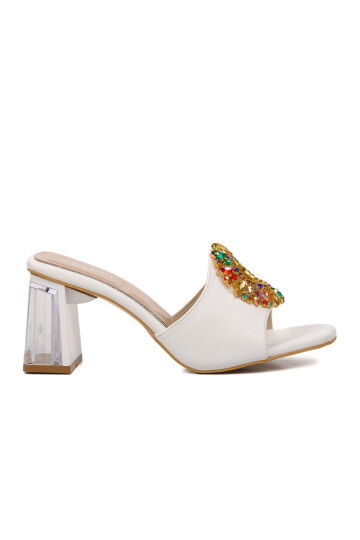 White Womens High Heel Slippers 409128 Z