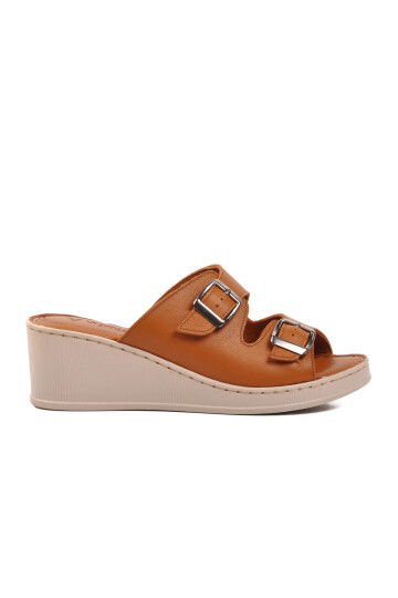 Tan Genuine Leather Womens Slippers 9205 Z