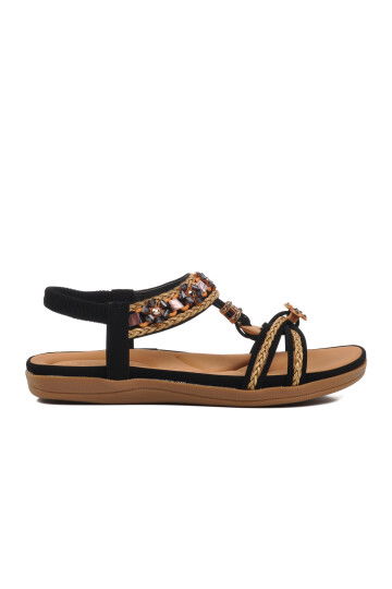 Black Genuine Leather Womens Sandals 9636 Z