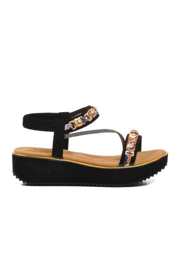 Black Genuine Leather Womens Sandals 9651 Z