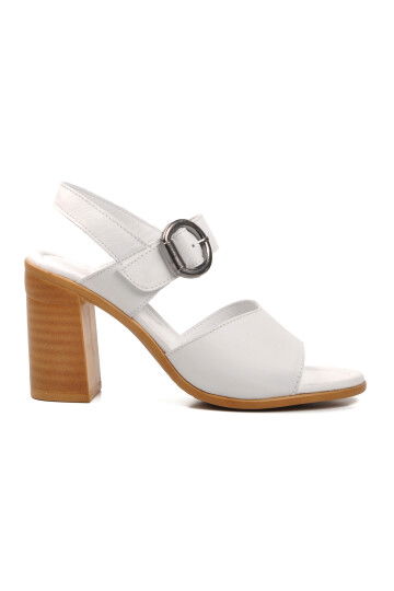 White Genuine Leather Womens Heeled Sandals 9750 Z