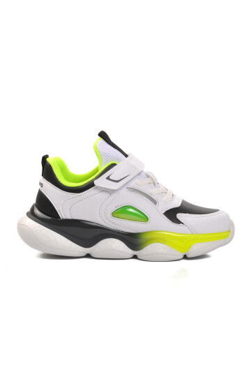 White-Fluorescent Yellow Childrens Sneakers 1728 F