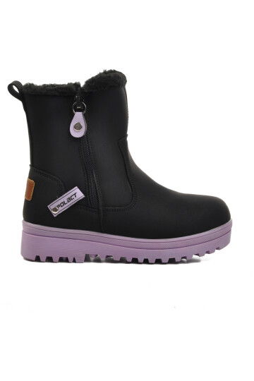 Black-Lilac Furry Girls Boots 23003 F