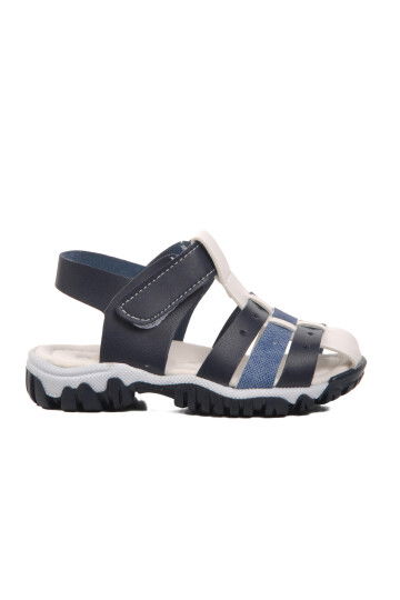 Navy Blue-Denim-White Baby Flat Sandals 24-417 B