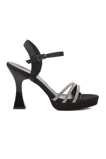 Black Stone-Heeled Womens Evening Shoes 529224 Z