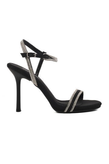 Black Thin Heeled Stoned Womens Evening Shoes 543117 Z