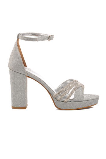 Silver Thick Heeled Womens Evening Shoes 655328 Z