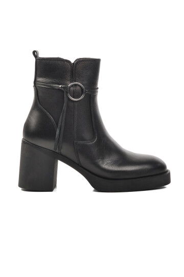 Black Genuine Leather Anatomical Womens High Heel Boots 9895 Z