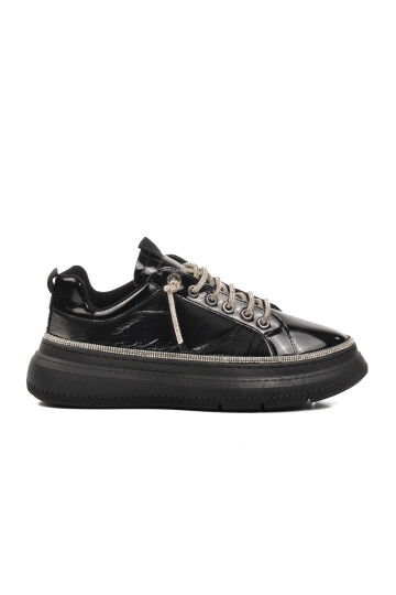 Black Patent Leather Stoned Womens Sneaker K732455 Z