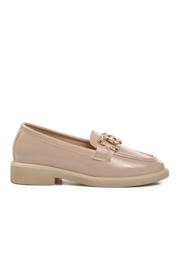 Beige Patent Leather Womens Casual Shoes 261161 Z