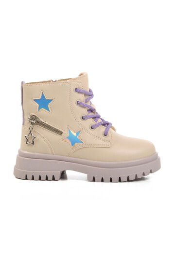 Cream-Lilac Polyurethane Girls Boots 1525 P