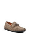 Dark Beige Genuine Leather Mens Casual Shoes 152-11087 M