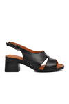 Black Genuine Leather Womens Heeled Sandals 2311510Y Z