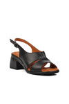 Black Genuine Leather Womens Heeled Sandals 2311510Y Z