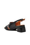 Black Genuine Leather Womens Heeled Sandals 2311510Y Z