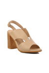 Beige Genuine Leather Womens Heeled Sandals 24381500 Z