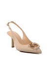 Beige Satin Thin Heeled Womens Evening Shoes 575010 Z