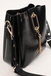 Black Wrinkled Patent Leather Womens Hand and Shoulder Bag 930126