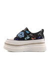 Black High Sole Stone Embroidered Womens Sneaker 25Y423-1 Z