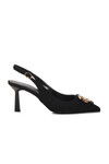 Black Satin Thin Heeled Womens Evening Shoes 575010 Z