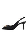 Black Satin Thin Heeled Womens Evening Shoes 575010 Z