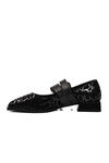 Black Leopard Patterned Belted Womens Ballerinas 458324 Z