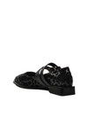 Black Leopard Patterned Belted Womens Ballerinas 458324 Z