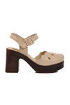 Beige Genuine Leather Womens Heeled Sandals 2217001Y Z