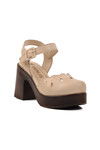 Beige Genuine Leather Womens Heeled Sandals 2217001Y Z