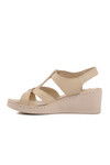 Beige Genuine Leather Womens Wedge Heel Sandals 9200 Z