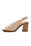 Beige Genuine Leather Womens Heeled Sandals 2511902Y Z