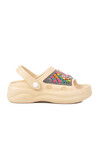 Beige Embroidered Light Eva Womens Sabo Slippers E-800 Z