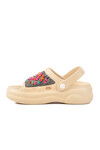 Beige Embroidered Light Eva Womens Sabo Slippers E-800 Z