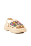 Beige Embroidered Light Eva Womens Sabo Slippers E-800 Z