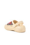 Beige Embroidered Light Eva Womens Sabo Slippers E-800 Z