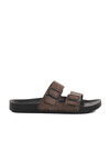 Brown Double-Strap Light Leather Mens Slippers PC-7038 M