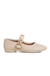 Cream Light Thin Sole Belted Womens Ballerinas B-40 Z