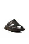 Black Genuine Leather Mens Slippers 2045 M