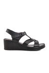 Black Genuine Leather Womens Wedge Heel Sandals 9200 Z