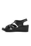 Black Genuine Leather Womens Wedge Heel Sandals 9200 Z