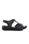 Black Genuine Leather Womens Sandals 9216 Z
