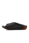 Black Genuine Leather Womens Slippers 001 Z