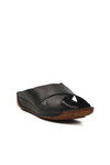 Black Genuine Leather Womens Slippers 001 Z