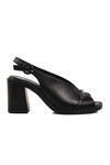 Black Genuine Leather Womens Heeled Sandals 2511902Y Z