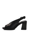 Black Genuine Leather Womens Heeled Sandals 2511902Y Z