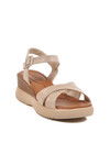 Beige Velcro Heeled Womens Sandals T-002 Z