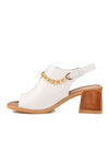 White Genuine Leather Womens Heeled Sandals PC-54632 Z