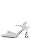 Silver Thin Heeled Stone Embroidered Womens Evening Shoes 25Y125-1 Z
