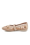 Cream Belted Lightly Patterned Womens Ballerinas B-52 Z