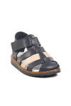 Navy Blue Beige Velcro Lightweight Unisex Childrens Sandals 17370 B